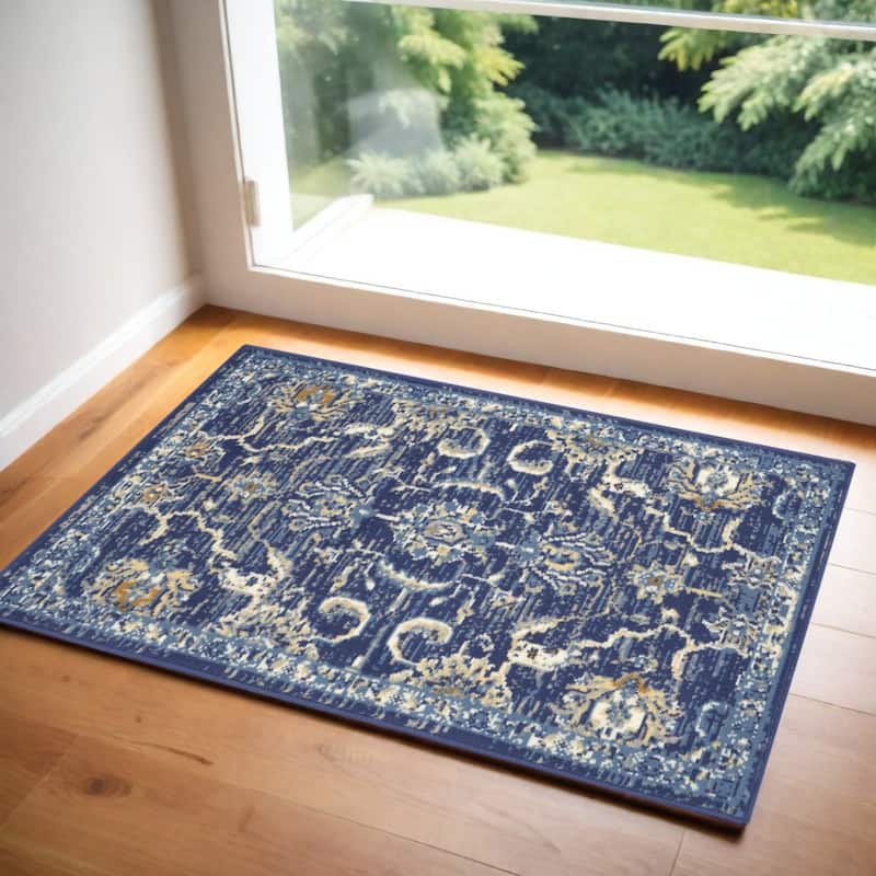 Lobeh Power Loomed Traditional Area Rug By HomeRoots - 60' X '36' X '0.5 - 60' X '36' X '0.5 - Oxford Blue - Rectangle