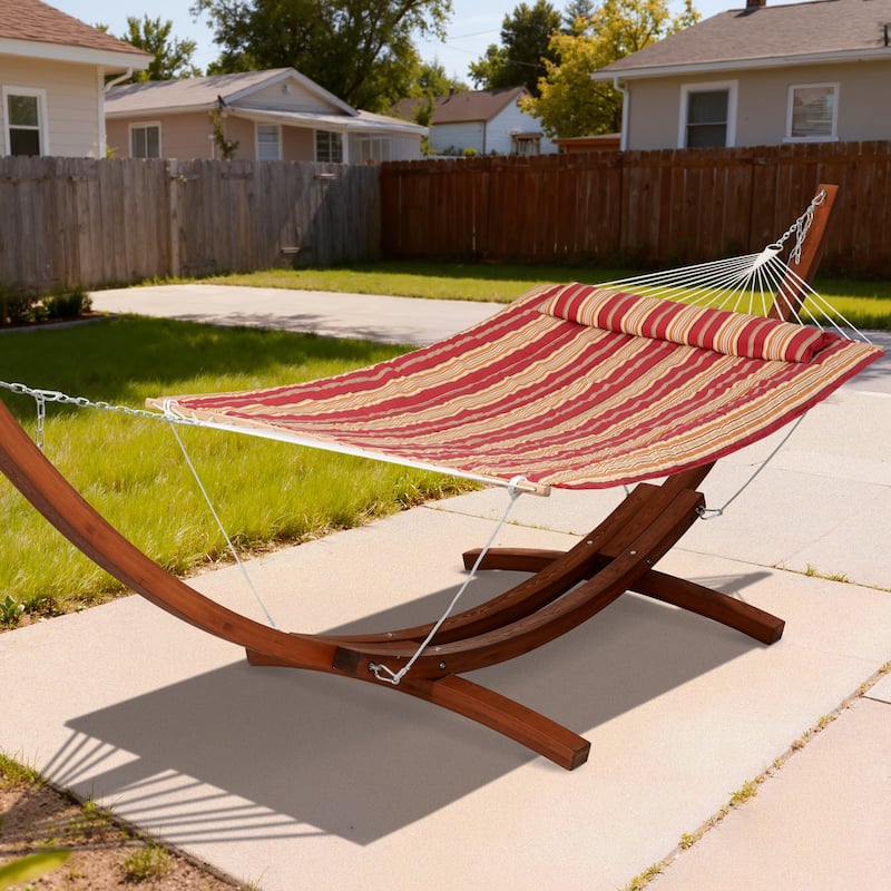 Rope Hammock with 13.5ft Wooden Stand and Removable Pad