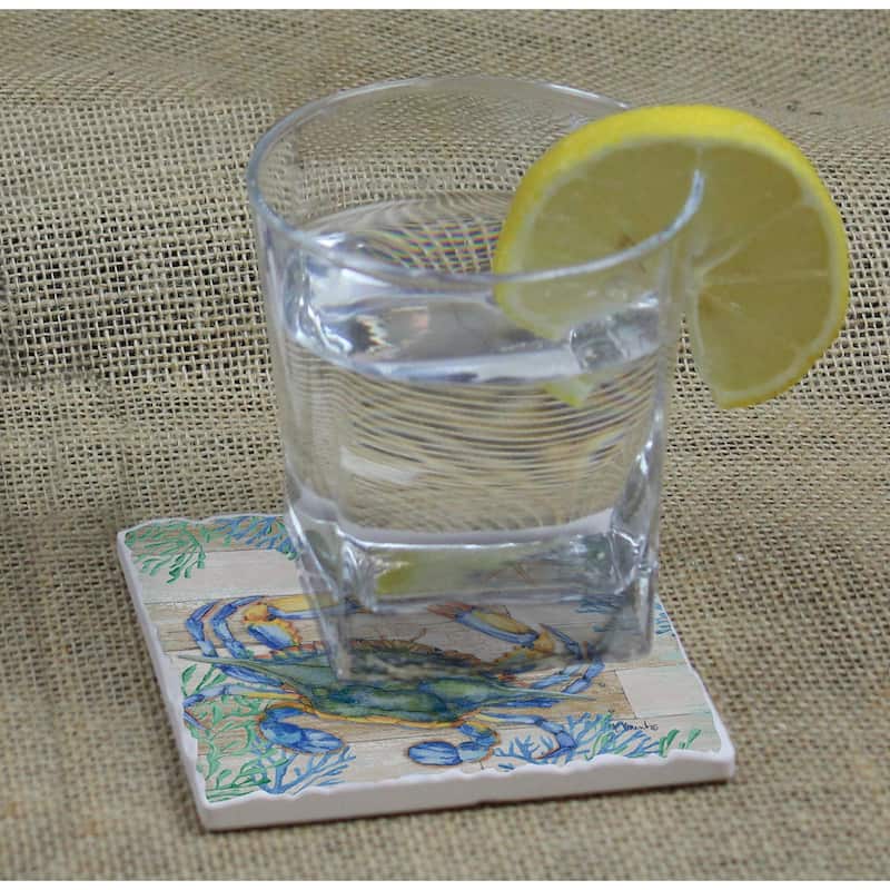 Counterart Absorbent Stone Coasters - Crab Life - Set of 4 - 4x4x1.079