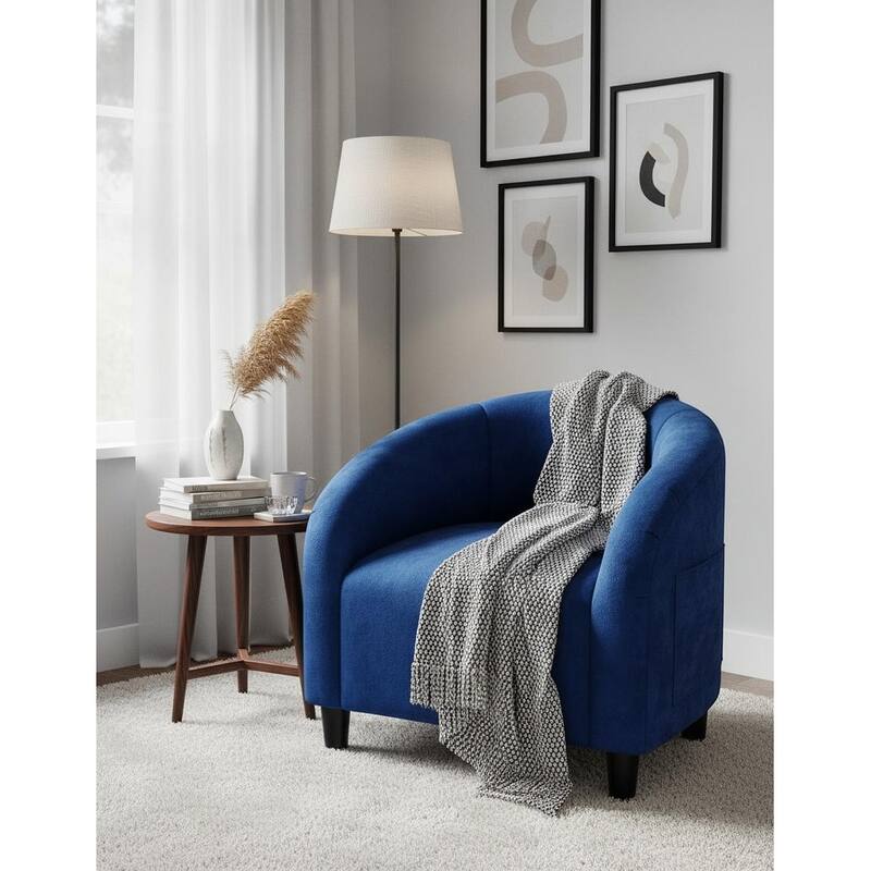 Boucle Fabric Barrel Chairs, with Soft Cushion - Blue