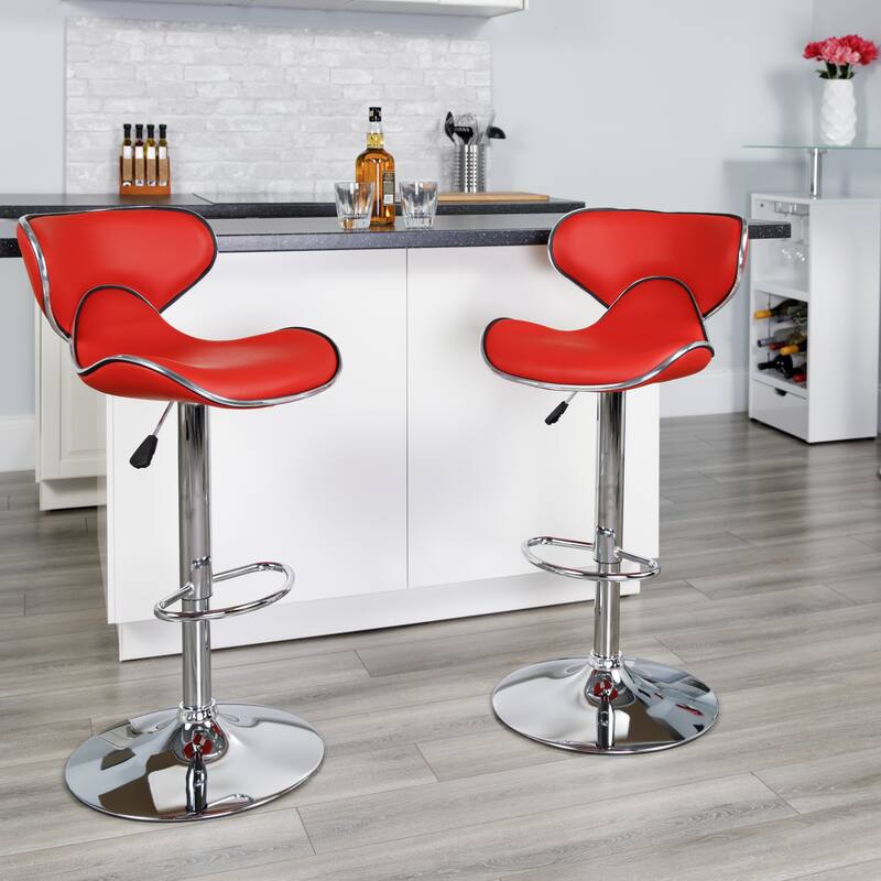 2 Pack Contemporary Mid-Back Vinyl Adjustable Height Barstool with Chrome Base - 16"W x 17.5"D x 34.5" - 43"H