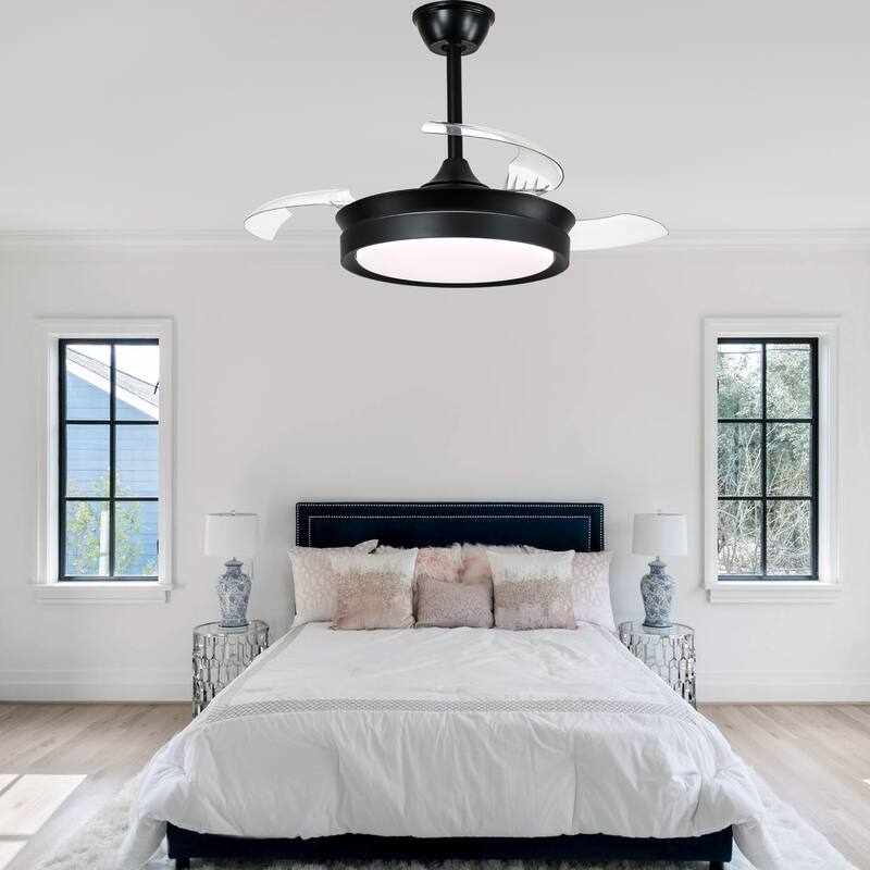 Cusp Barn 36 Inch Retractable Ceiling Fan with Lights, Modern 6 Speeds Silent DC Motor Fandelier Ceiling Fan for Bedroom