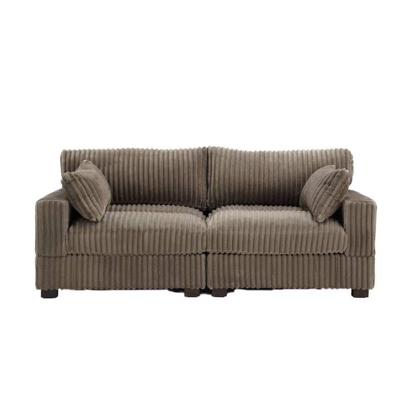 Plush Corduroy Upholstered Modular Sectional Sofa with Pillows