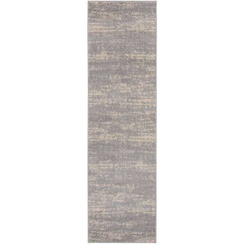 Nourison Sandy Indoor/Outdoor Abstract Area Rug - 8' Runner - Grey / Beige