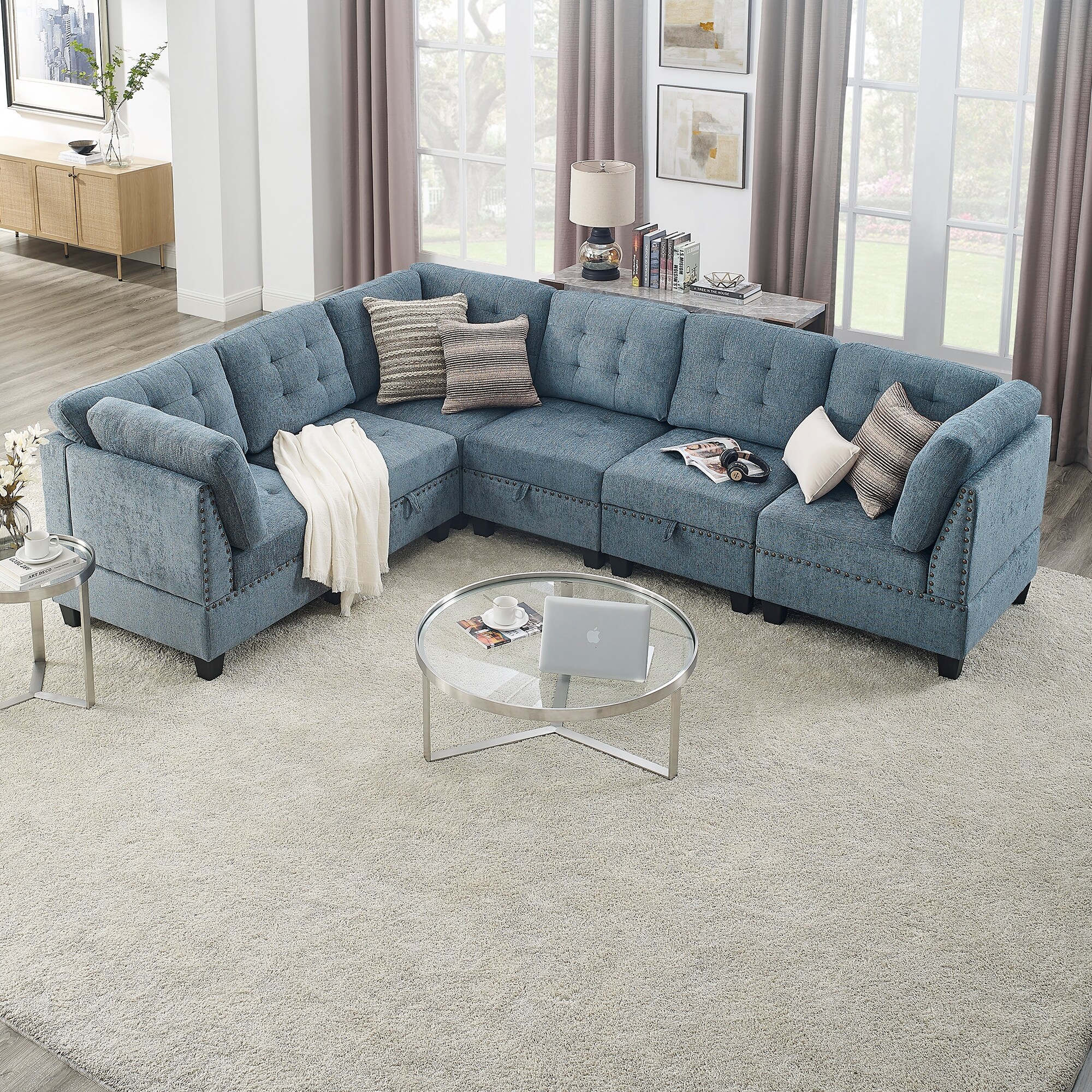 Baby blue sectional sofa cheap