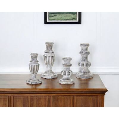 Set of Four White Washed Resin Tabletop Candle Sticks