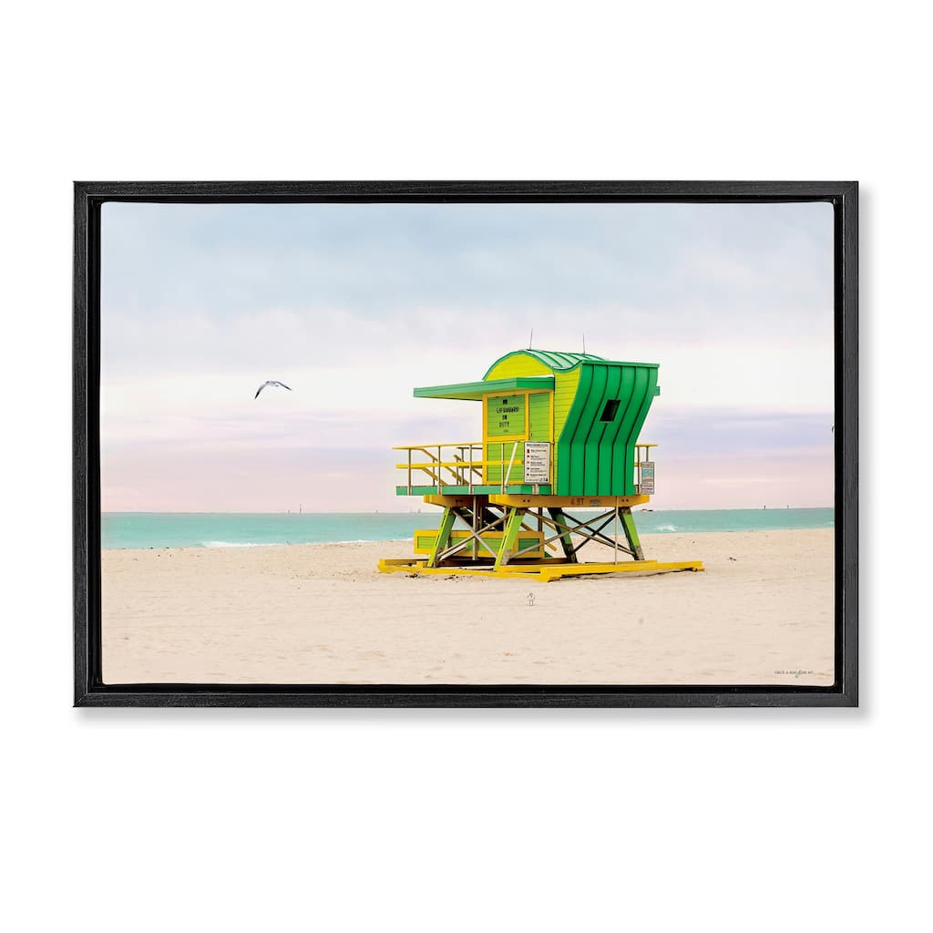 Stupell Lime Green Lifeguard Hut Framed Floater Canvas Wall Art Design By Seven Trees Design
