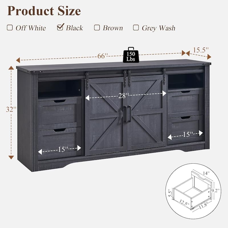 32" Tall Farmhouse TV Stand for 80" TV, Wood Entertainment Center