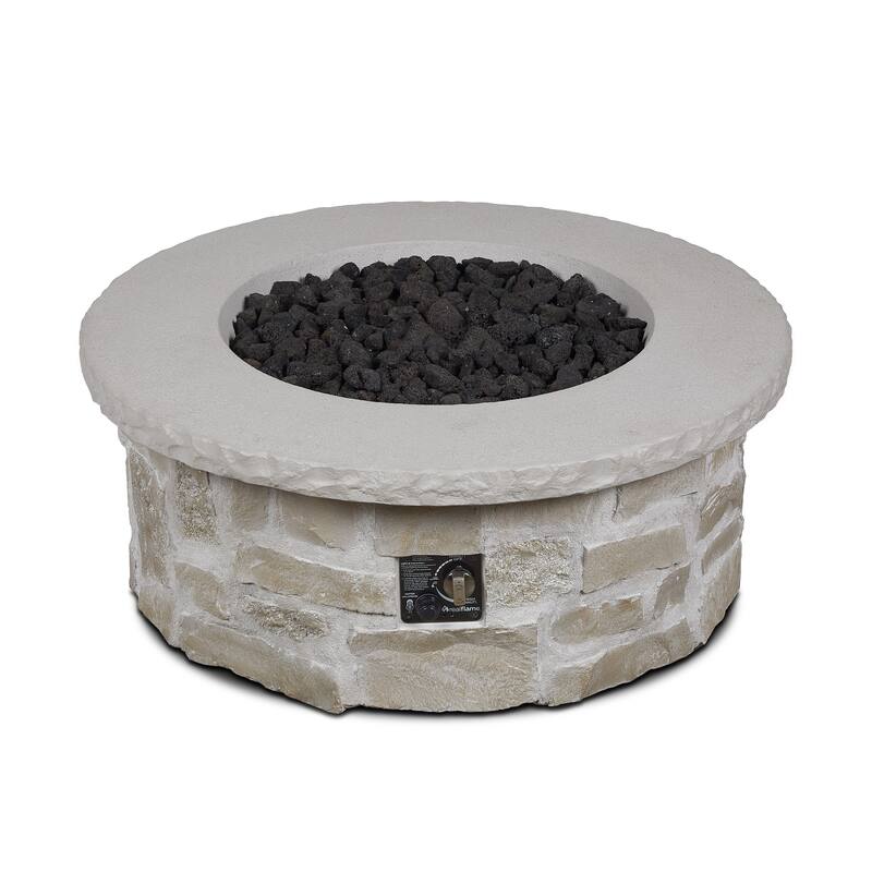 Scottsdale 40" Round Stone Propane Fire Pit Table in Beige by Real Flame