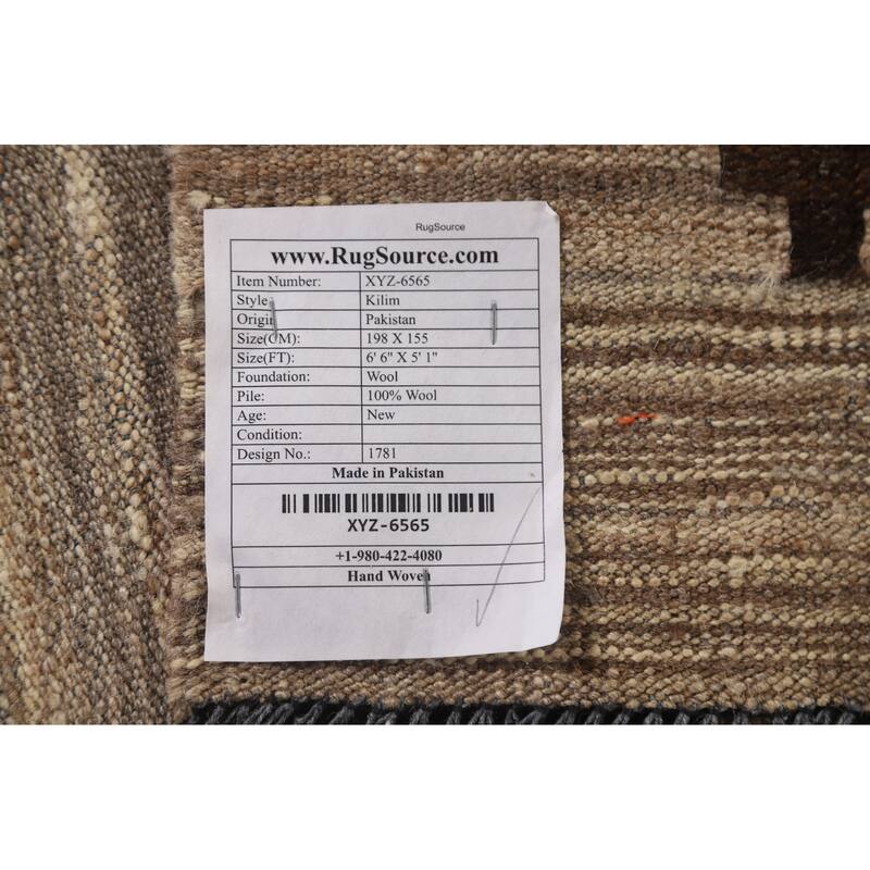 Geometric Kilim Modern Area Rug Hand-woven Wool Carpet - 5'1"x 6'6"