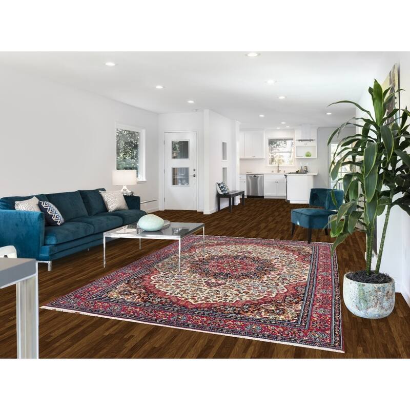 Floral Ivory Mashad Turkish Rug Machine Made Carpet - 6'4" x 9'6"