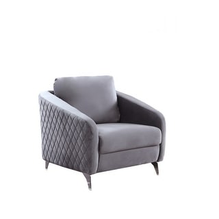 Hida 36 Inch Modern Accent Armchair, Crisp Diamond Stitching, Grey Velvet -  36