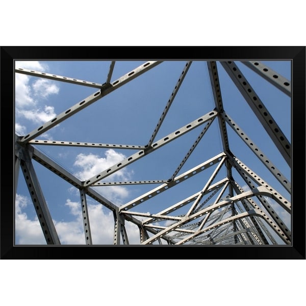 "Frame work detail of bridge" Black Framed Print