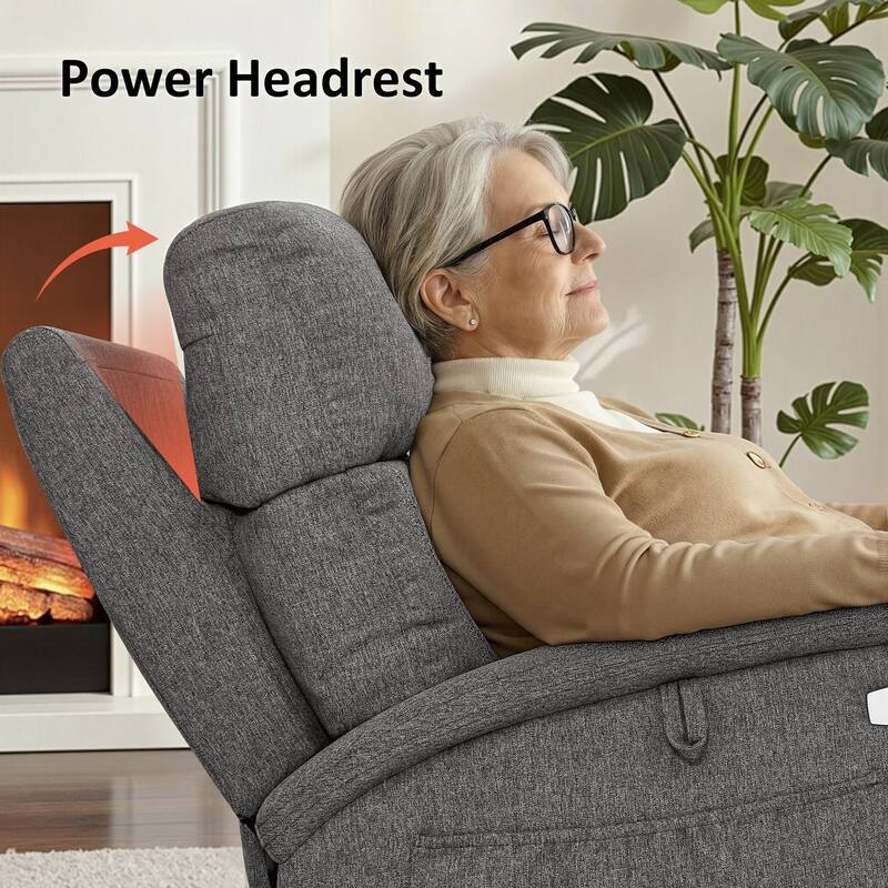 MCombo Power Recliner Lift Chair with Massage, Dual Heating and Adjustable Headrest for Big Elderly People, Fabric R7605