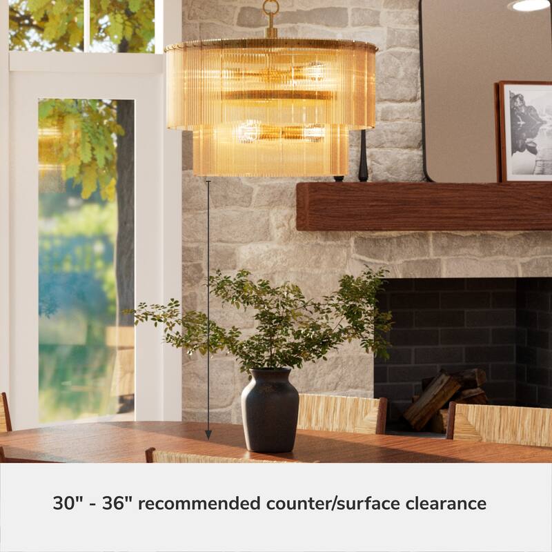 Hunter + Jasmine Roth Ontario Ribbed Glass Pendant Chandelier - Foyer, Dining Room, Kitchen Table or Island - Transitional, Glam