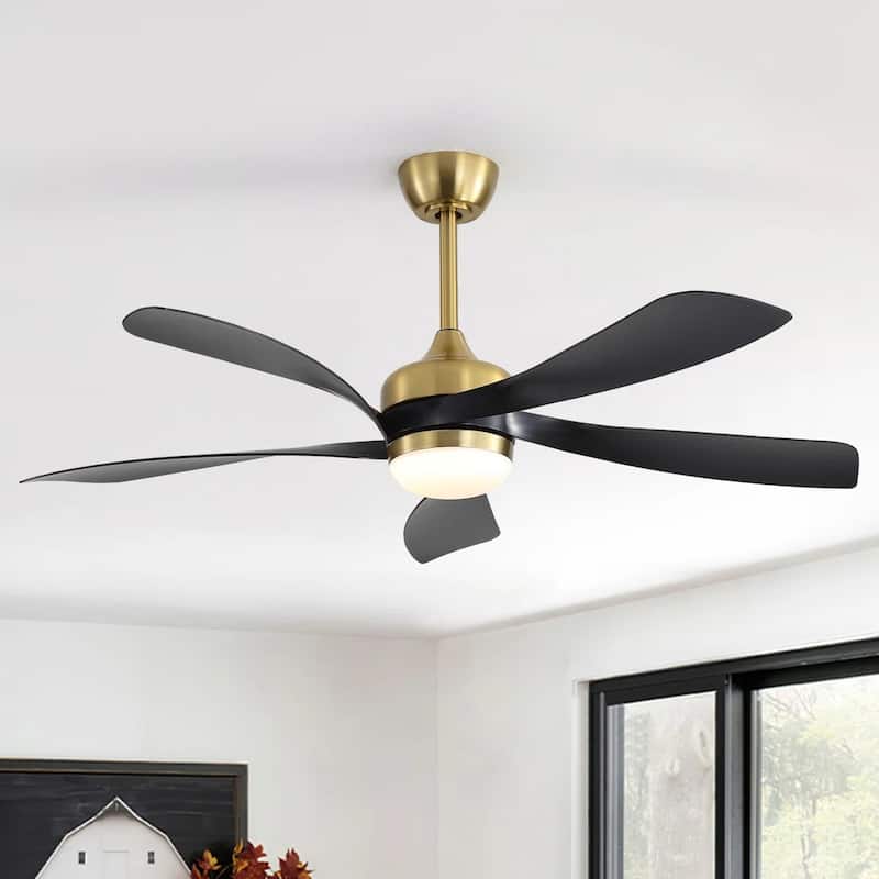 52" Downrod Ceiling Fan with Light and Remote,Reversible DC Motor,for Living Room Bedroom Patio - 52 Inches - Gold with Black