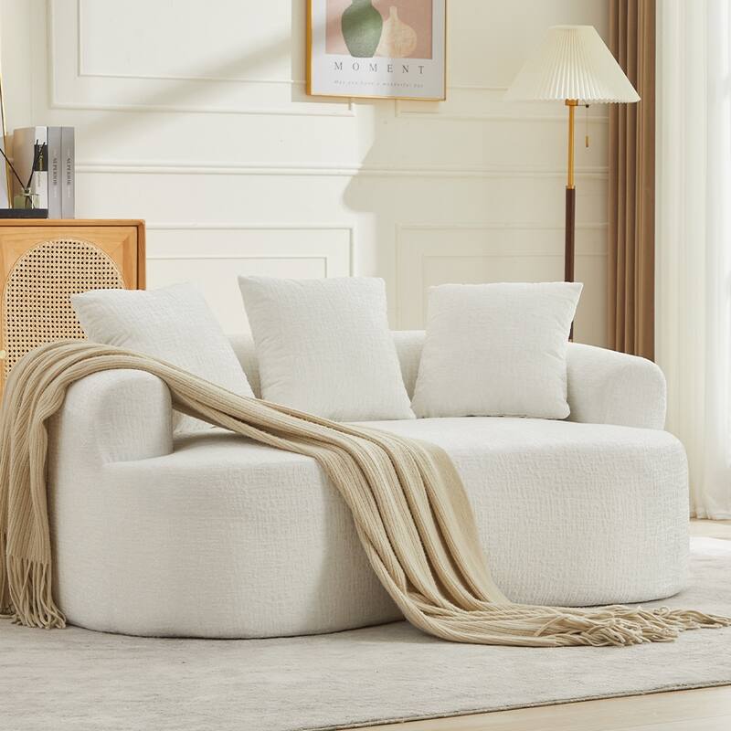 63.2" Modern Small Loveseat Sofa, Chenille Boneless Couch, Deep Seat Sofa with 3 Pillows