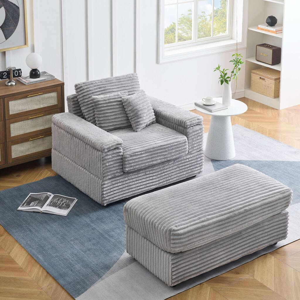 Corduroy Single Sofa Set with 2 Throw Pillows (500lb Capacity)