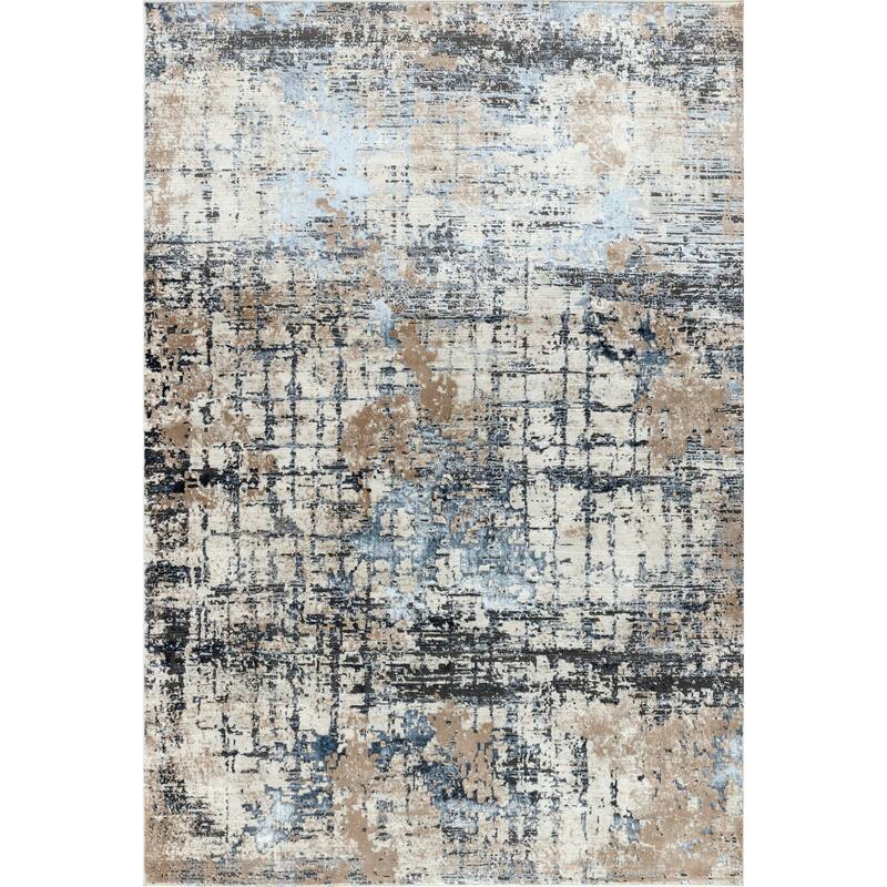 Omari Collection Grey/Beige Abstract Traditional Area Rug - 6'6" X 9'5"