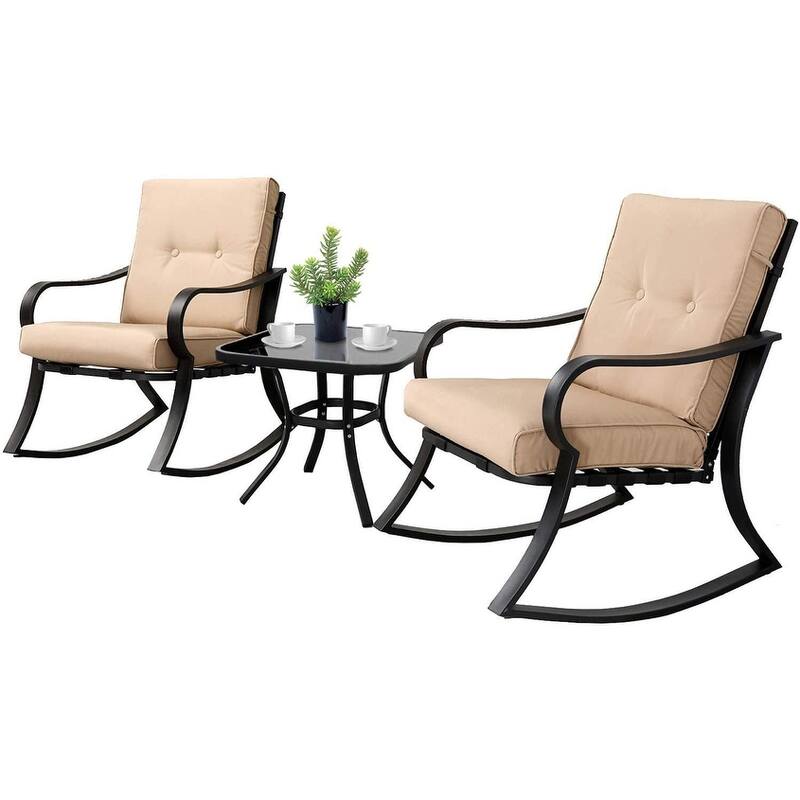 Solaura Metal Outdoor 3-piece Rocking Bistro Set - Brown