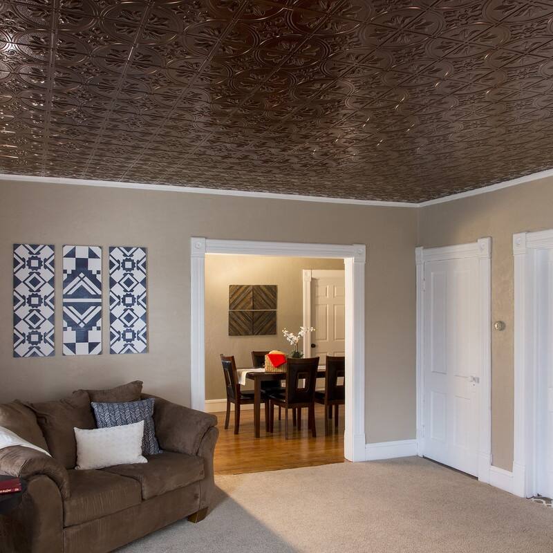 FASÄDE Traditional Style 2 Decorative Vinyl 2ft x 4ft Glue Up Ceiling Panel in Oil Rubbed Bronze (5 Pack)