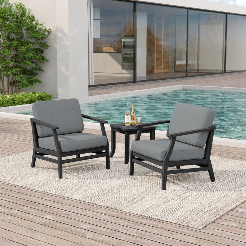 2 Set Patio Teak Wood Outdoor Chair and Side Table Set with Cushions