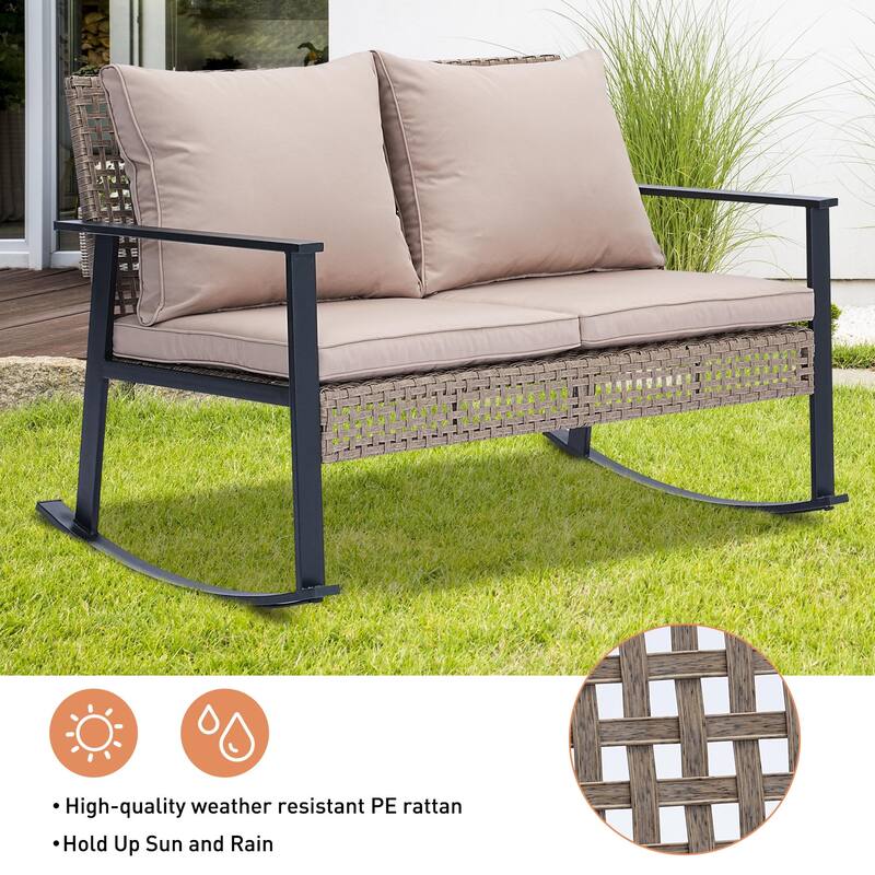 Ainfox Patio Double Outdoor Rocking Chair Bench Loveseat with Cushions