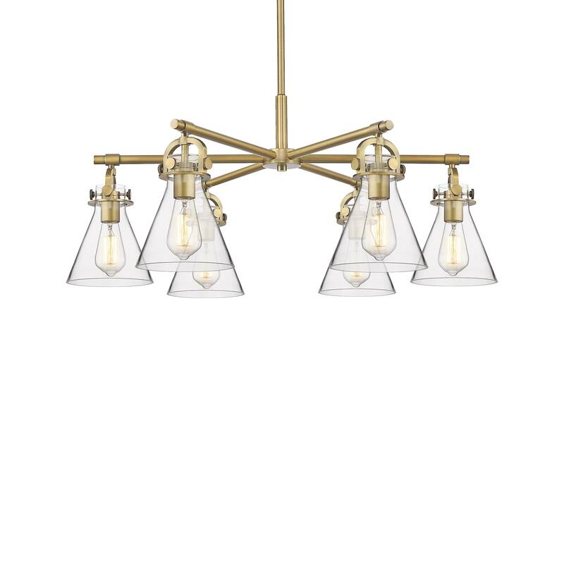 Innovations Lighting 410-6CR-16-26 Newton Cone Chandelier Newton Cone - Brushed Brass / Clear