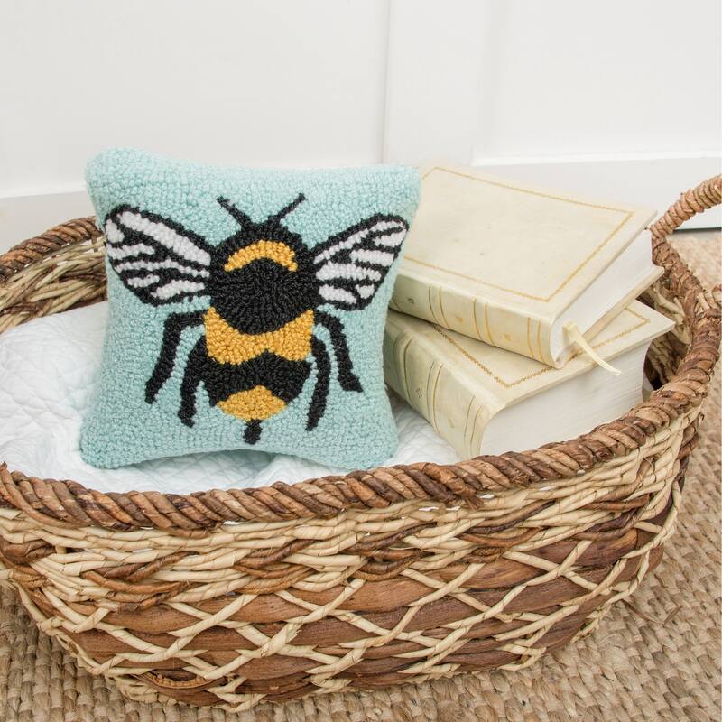 8" x 8" Bumble Bee Hooked Petite Throw Pillow