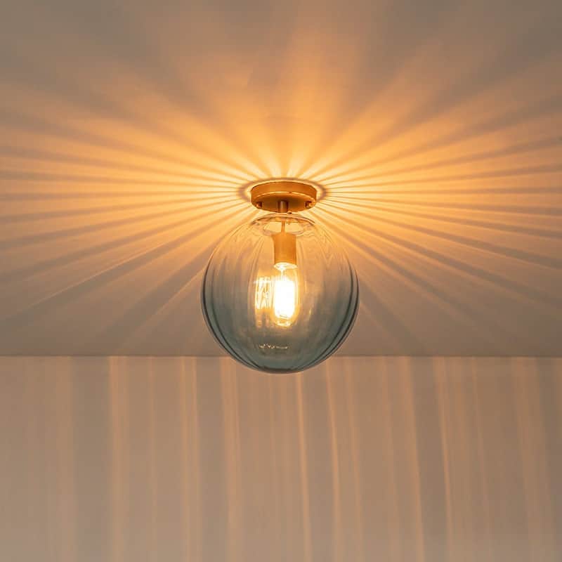 Gradual Colorful Ribbed Glass Globe Single Semi Flush Ceiling Light