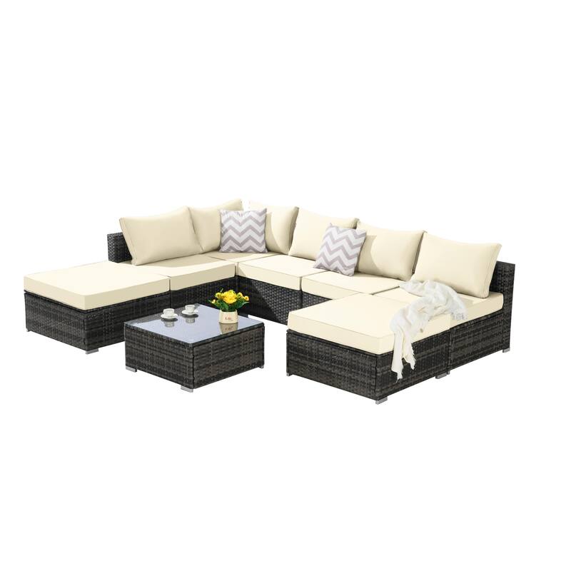 8-Piece Sectional Sofa Set with Washable Cushions & Glass Table