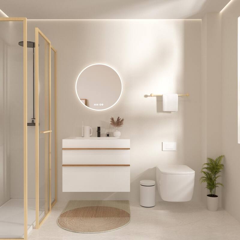 36 Inch Wall Mounted Bathroom Vanity with Integrated Acrylic Sink, 2 Soft-Close Drawers, Pre-Assembled,Modern Floating Cabinet - White
