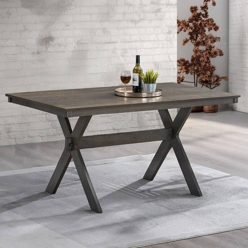 Rectangular Wooden Dining Table with X-Shape Leg in Gray