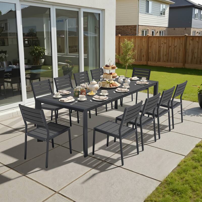 Pellebant Premium Outdoor Patio Aluminum Dining Table with Umbrella Hole - Black-95.08in