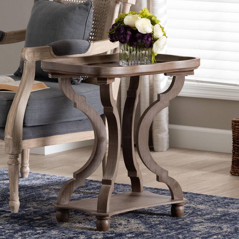 Yannick French Country Antique Brown Wood End Table