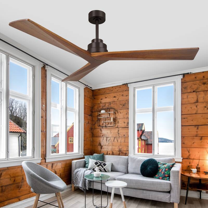 52 inch Wood Ceiling Fan No Light 3 Reversible Blades 6 Speed Low Profile Living Room Kitchen