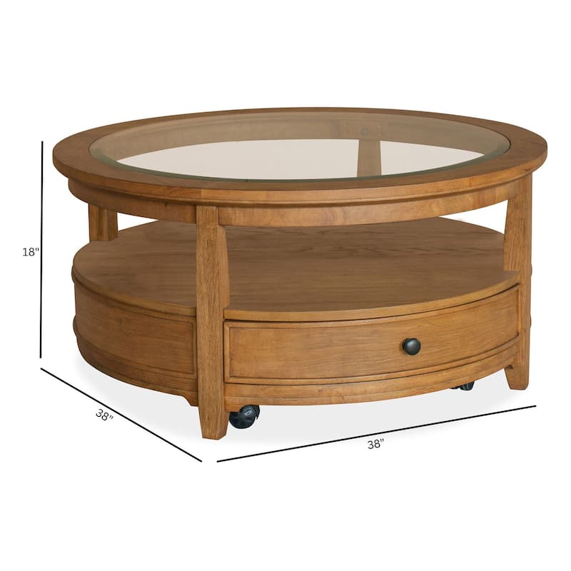 Magnussen Home Durant Honey Brown Round Cocktail Table With Casters - 38''W x 38''D x 18''H