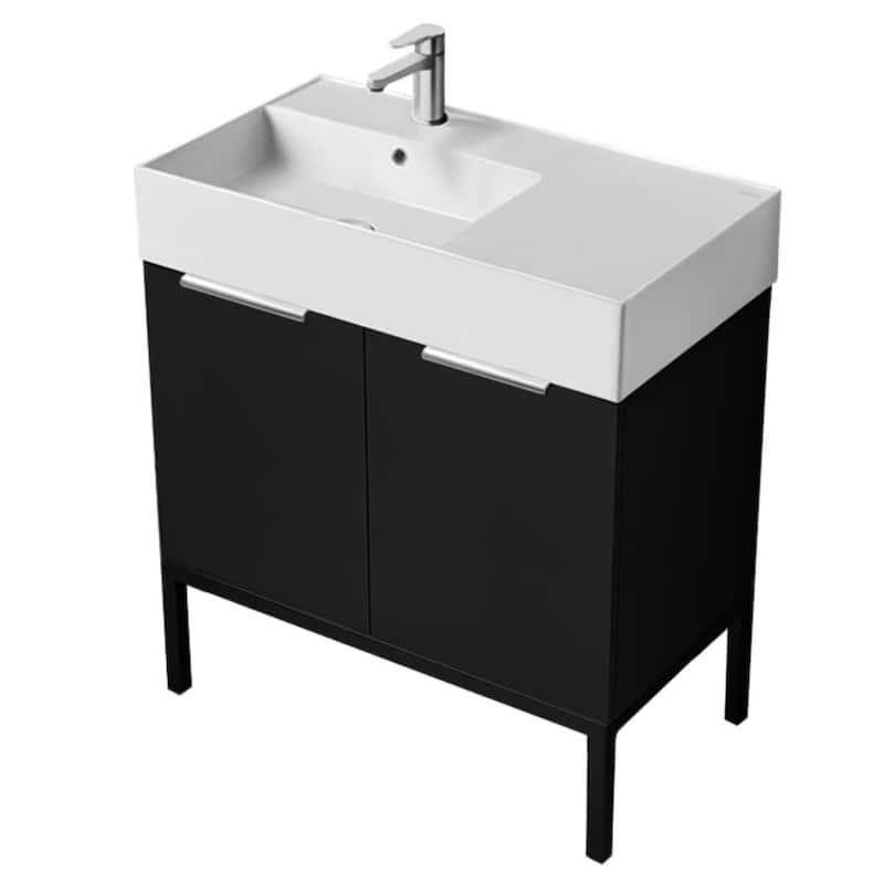 Nameeks Derin-3217-C-L Derin 32" Free Standing Single Basin Vanity Set - Matte Black / Chrome - Anthracite Finish