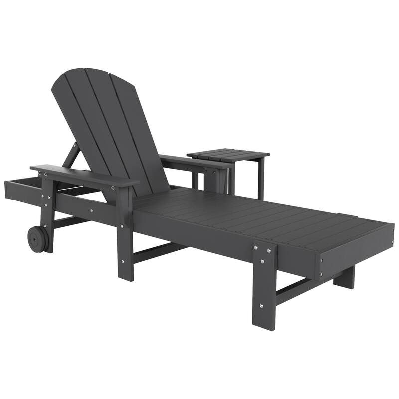 Polytrends Laguna Hdpe All Weather Outdoor Patio Pool Reclining Chaise Lounge With Side Table (2-Piece Set)