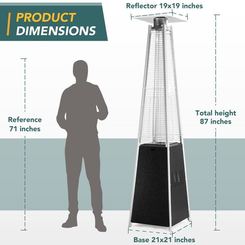 Pamapic 42,000 BTU Outdoor Pyramid Flame Patio Heater with Cover, Wheels