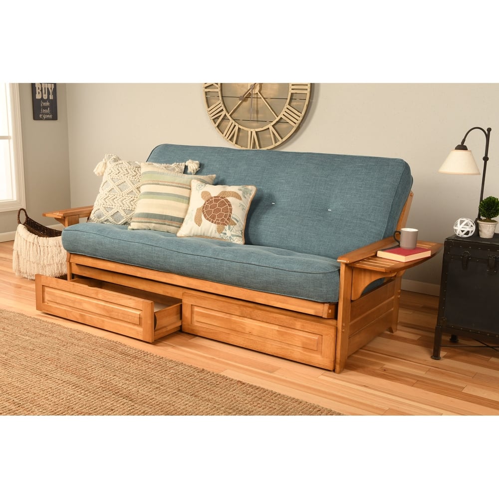 Somette Phoenix Butternut Futon Set with Storage Drawers and Mattress
