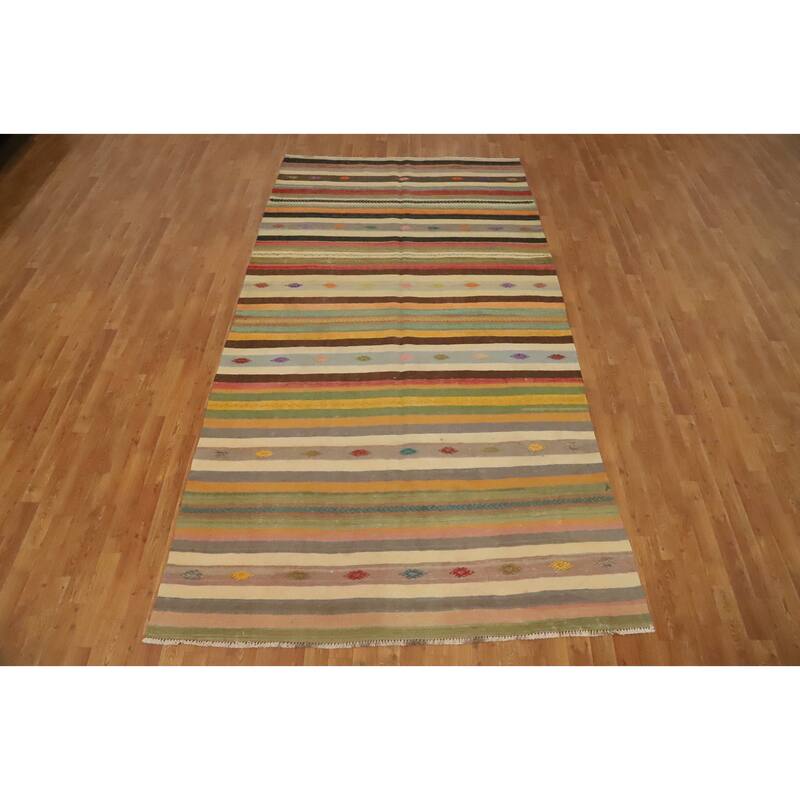 Hand Woven Oriental 100% Wool Carpet Southwestern Tribal Multi-Colored Kilim Area Rug - 10' 7'' X 5' 9''