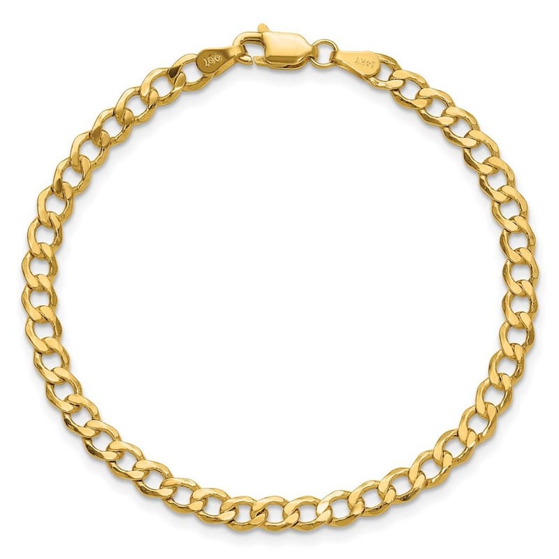 Curata 14k Yellow Gold Hollow Polished Lobster Claw Closure 4.3mm Semi-Solid Curb Link Chain Bracelet - 7 Inch