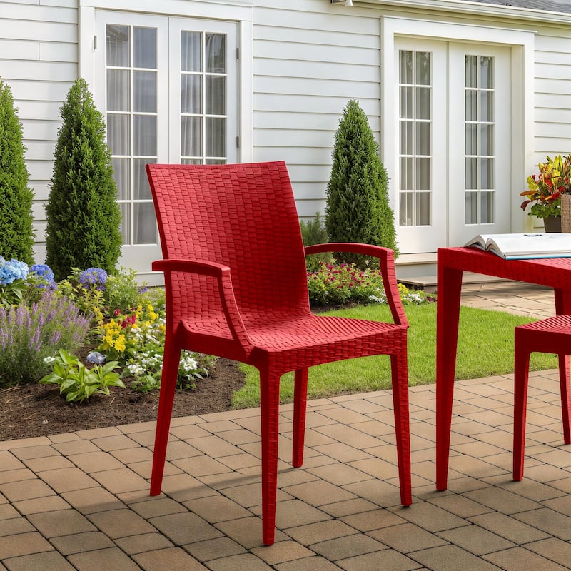 Mace Polypropylene Stackable Armrest Patio Dining Chair with Woven Design for Outdoor Dining Patio Indoor Gatherings