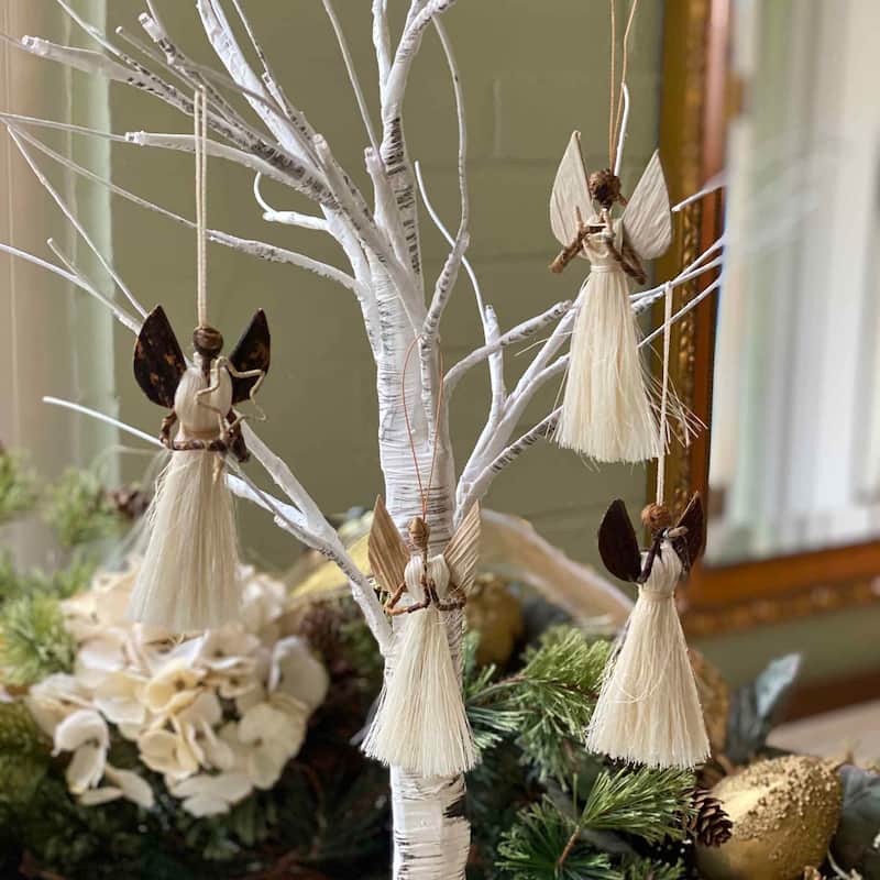 Handmade Sisal Angel Ornaments, Set of 4