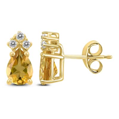 Marquee 14K Yellow Gold 6x4MM Pear Citrine and Diamond Earrings