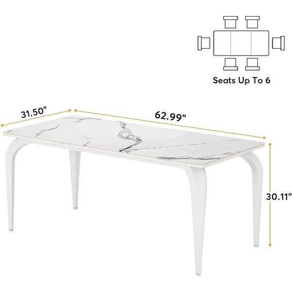 White Sintered Stone Dining Room Table with Metal Legs - Bed Bath ...