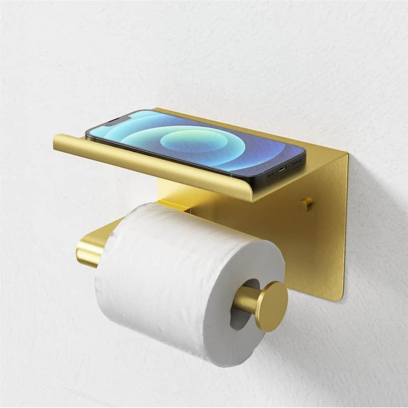 Stainless Steel Self-Adhesive Wall Mounted Toilet Paper Holder with Shelves for Bathroom, Kitchen, RV