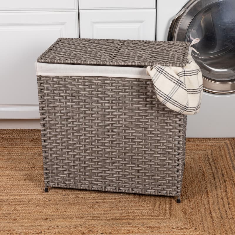 Household Essentials Handwoven Rattan Laundry Hamper with Lid and Handles - 23.6"L x 14.6"W x 23.8"H - Grey