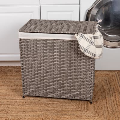 Household Essentials Handwoven Rattan Laundry Hamper with Lid and Handles - 23.6"L x 14.6"W x 23.8"H